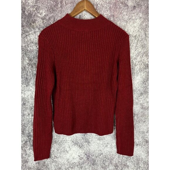 Divided by H & M Sweater Womens Large Knit Acrylic Red Burgundy Ribbed Mock Neck - Picture 8 of 8